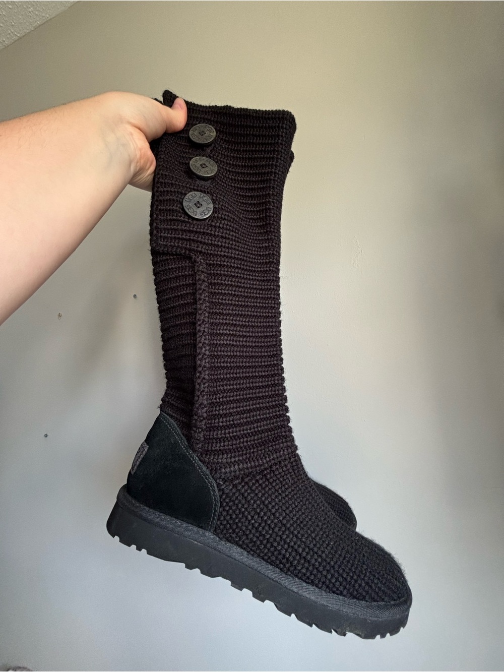 UGG women’s black cardy knit boots size 9